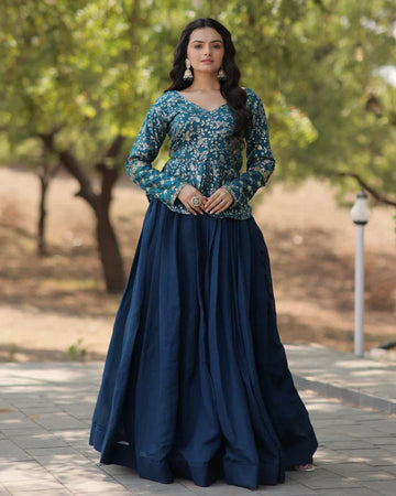 Rama Color Vichitra Shimmer Crop Top Lehenga Choli