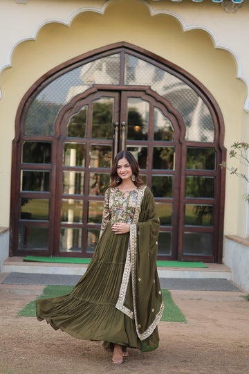 LIKSHA MEHNDI COLOUR PREMIUM READYMADE GOWN WITH DUPATTA SET-LC-1090