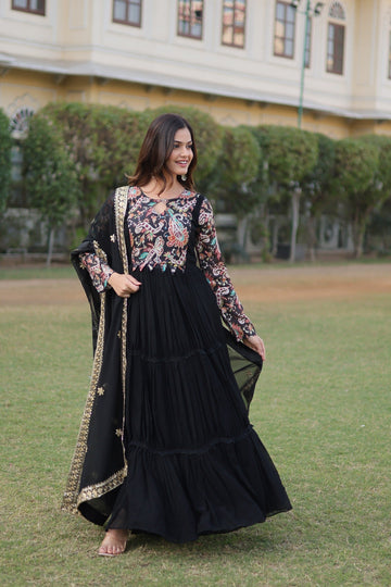 LIKSHA BLACK COLOUR PREMIUM READYMADE GOWN WITH DUPATTA SET-LC-1090