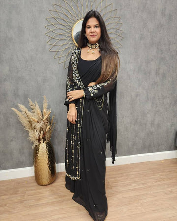 FANCY PARTY WEAR FAUX GEORGETTE LEHENGA SAREE WITH BLOUSE & SHRUG π