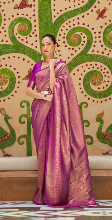 Royal Wine Woven Kanjivaram Silk Saree