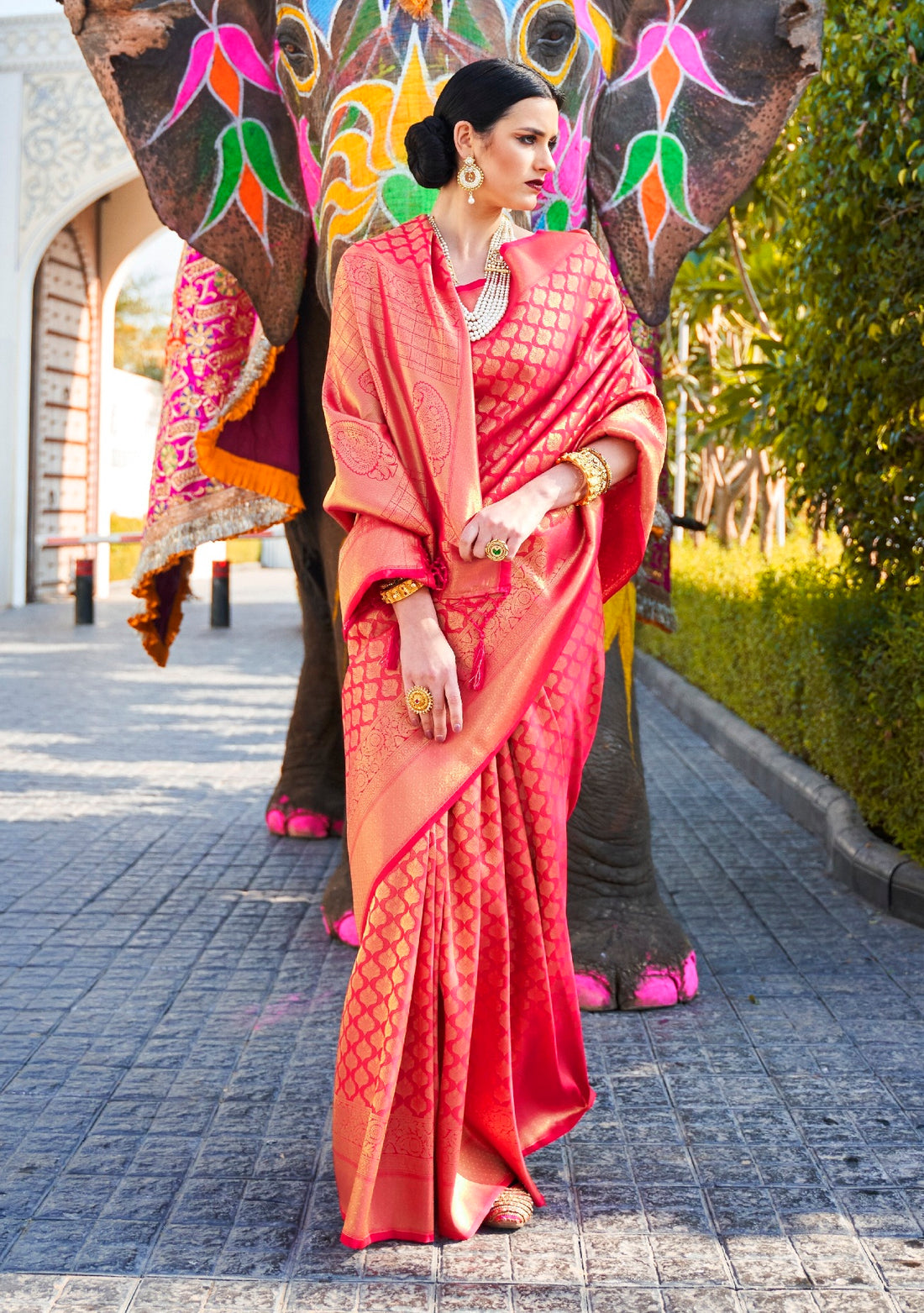 Ceremonial Royal Pink Woven Kanjivaram Saree