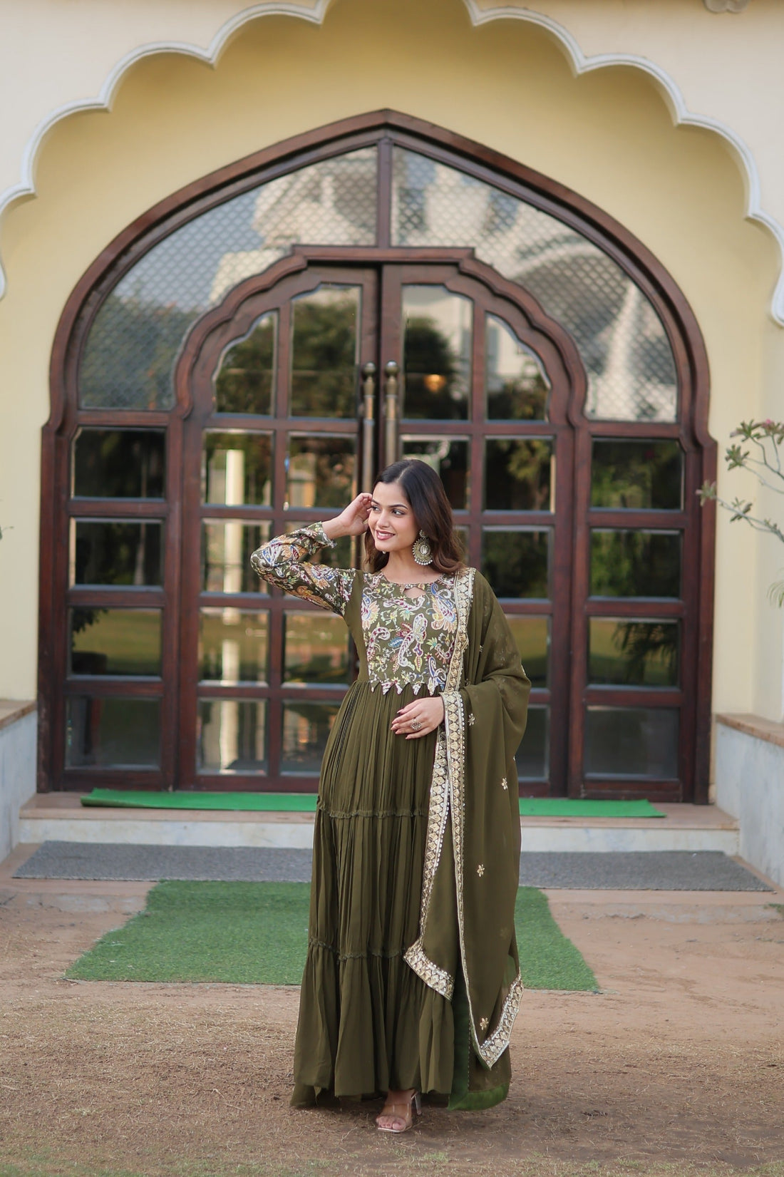 LIKSHA MEHNDI COLOUR PREMIUM READYMADE GOWN WITH DUPATTA SET-LC-1090