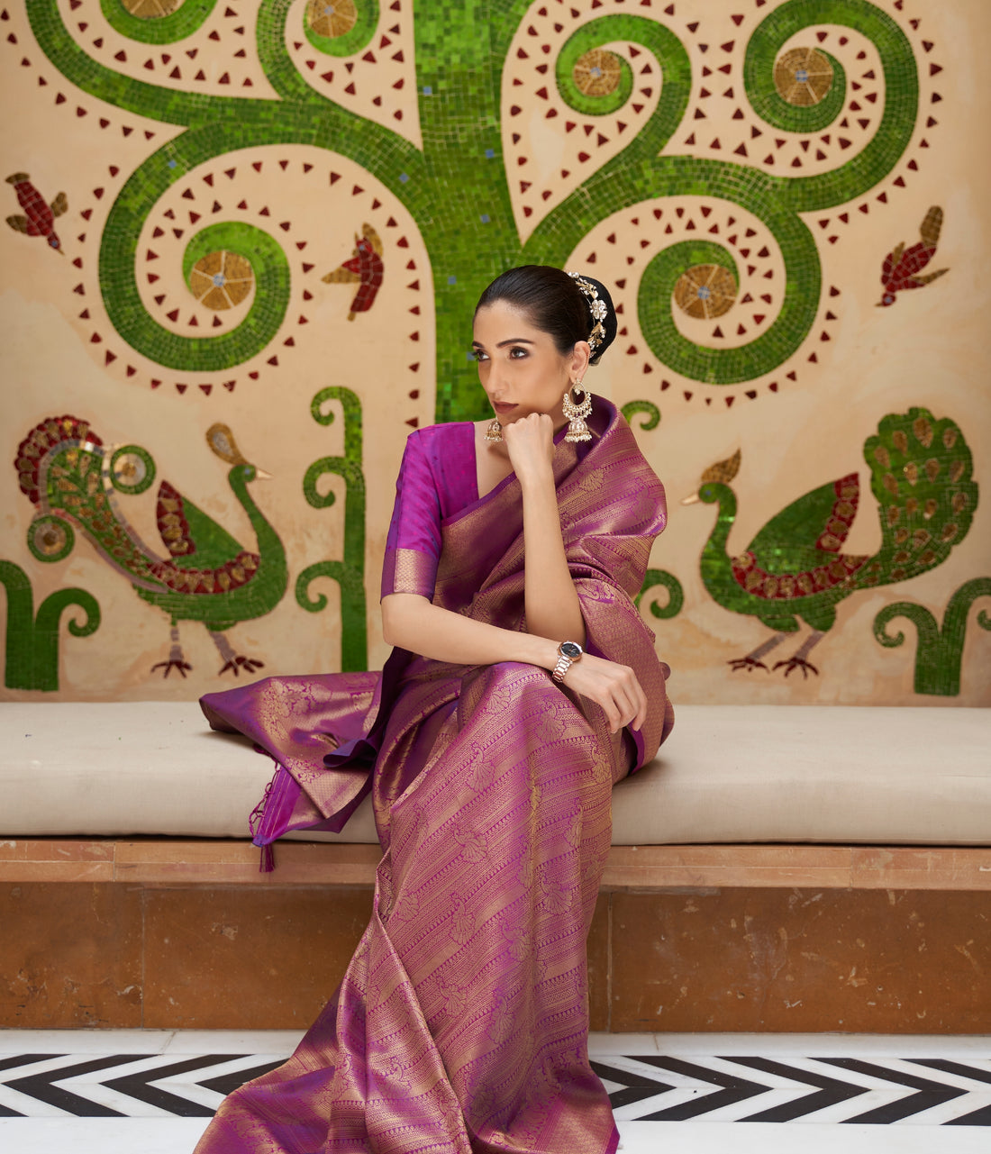 Royal Wine Woven Kanjivaram Silk Saree