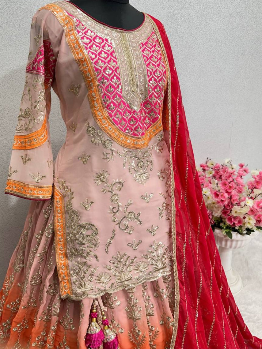 Long Designer Blouse & Royal Lehenga Set