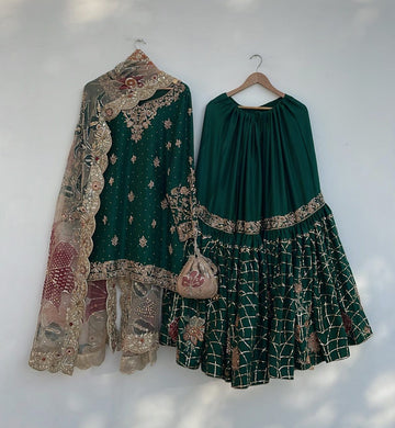 Mehendi Green Eid Mubarak Sharara Set