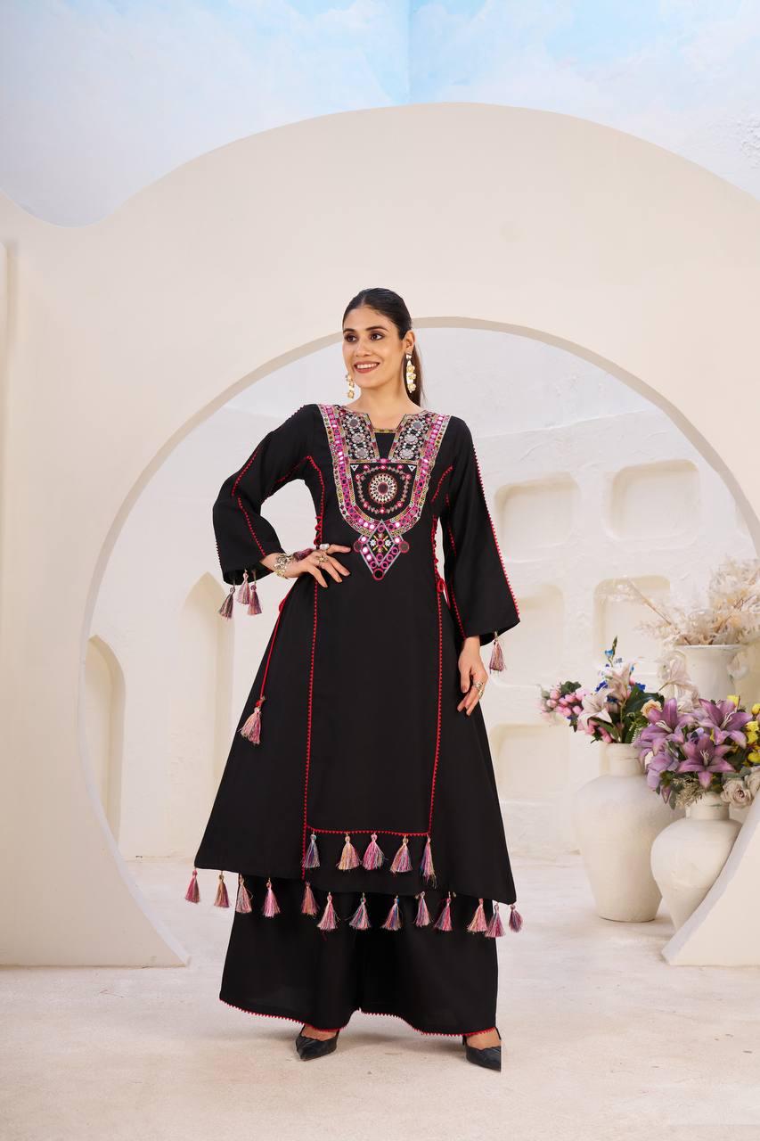 Ethnic Cord Set with Palazzo – Thread & Mirror Embroidery