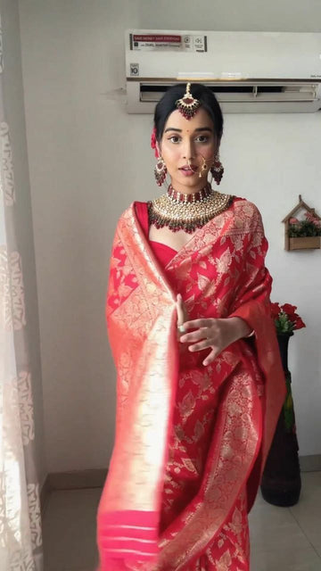 Refined Red Silk Ready To Wear Saree
