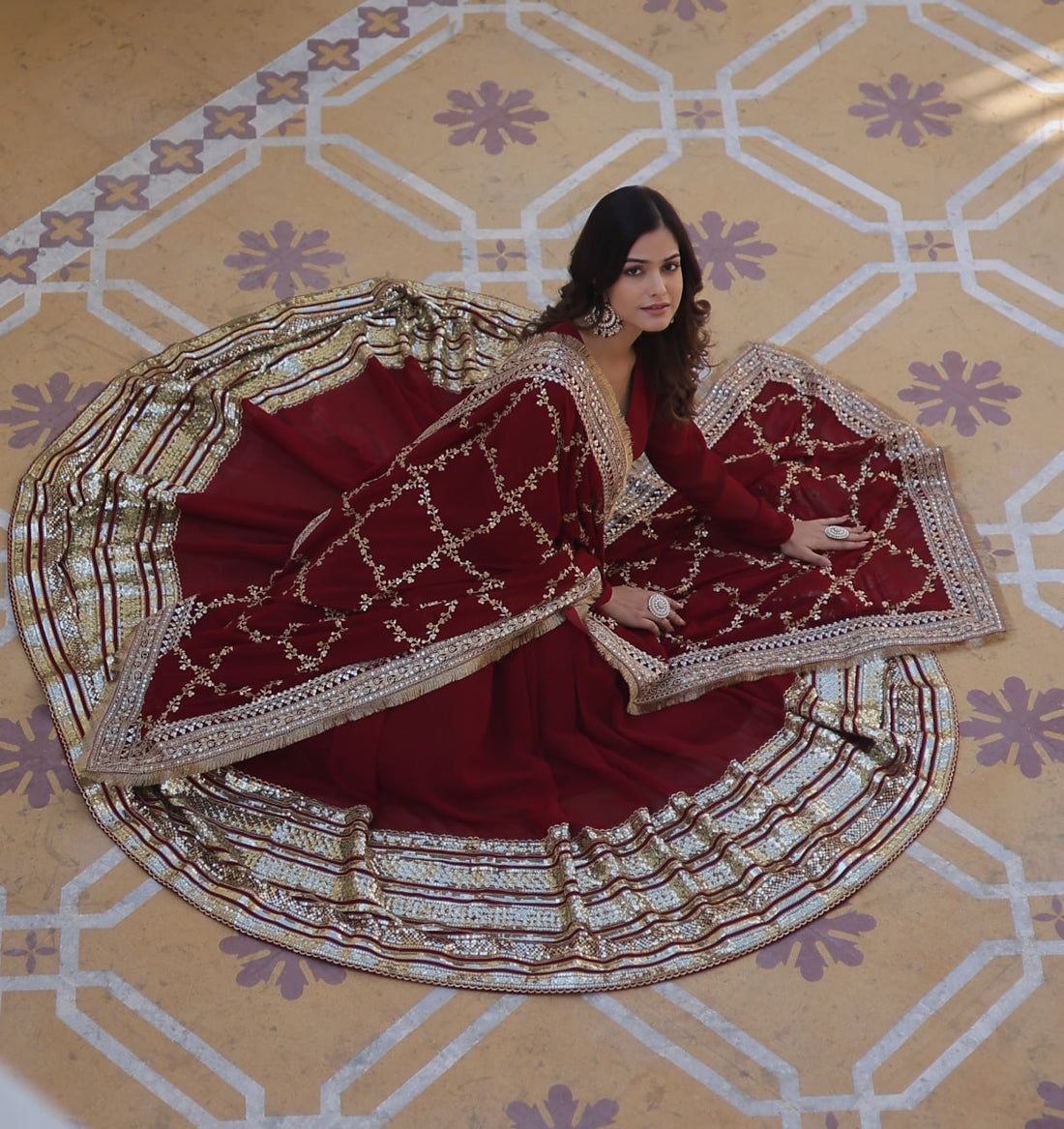 Anamika Designer Anarkali Suit Set-Full Stiched