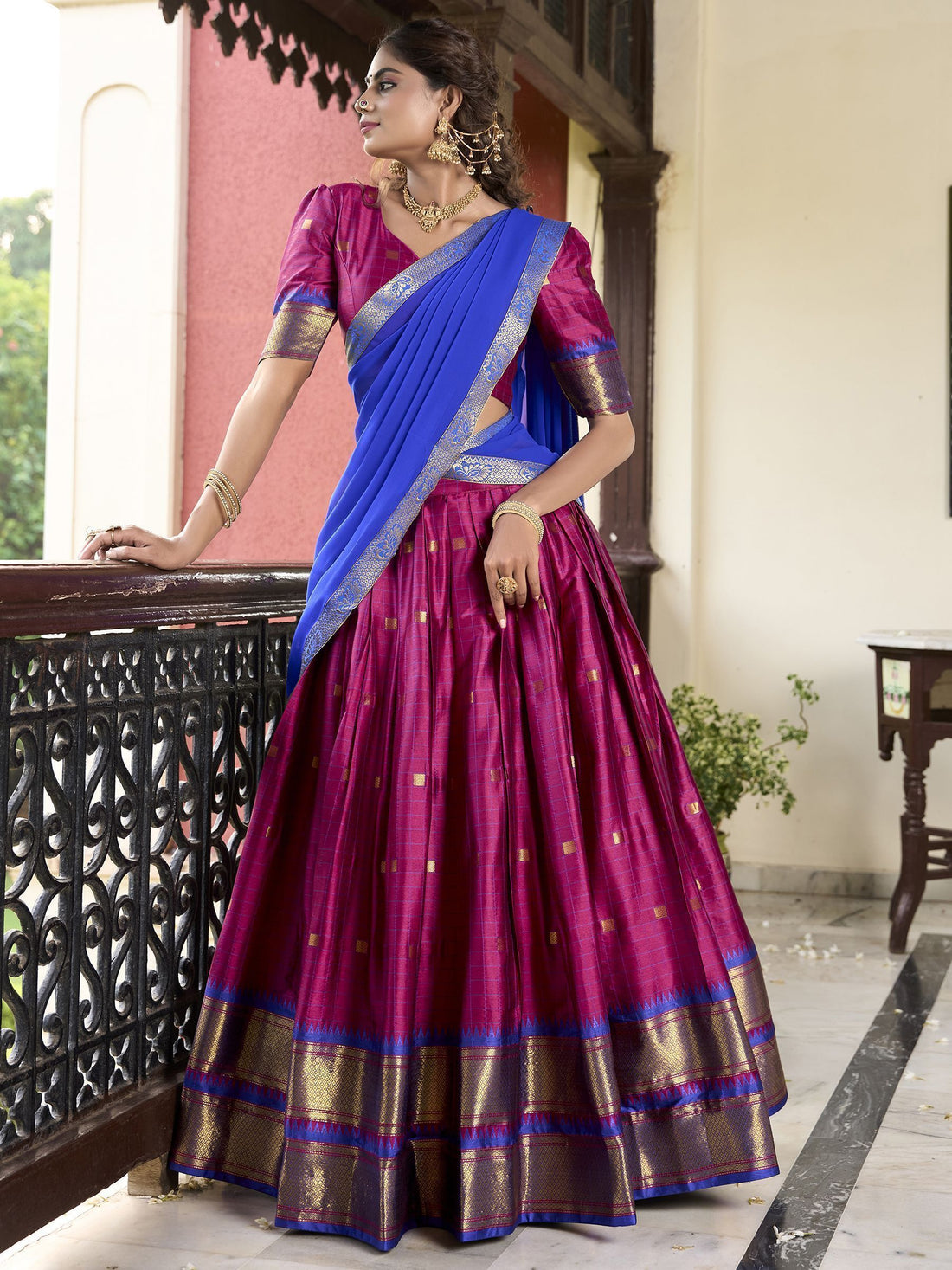 Pink Color Cotton Silk  Traditional Wear Designer Half Saree