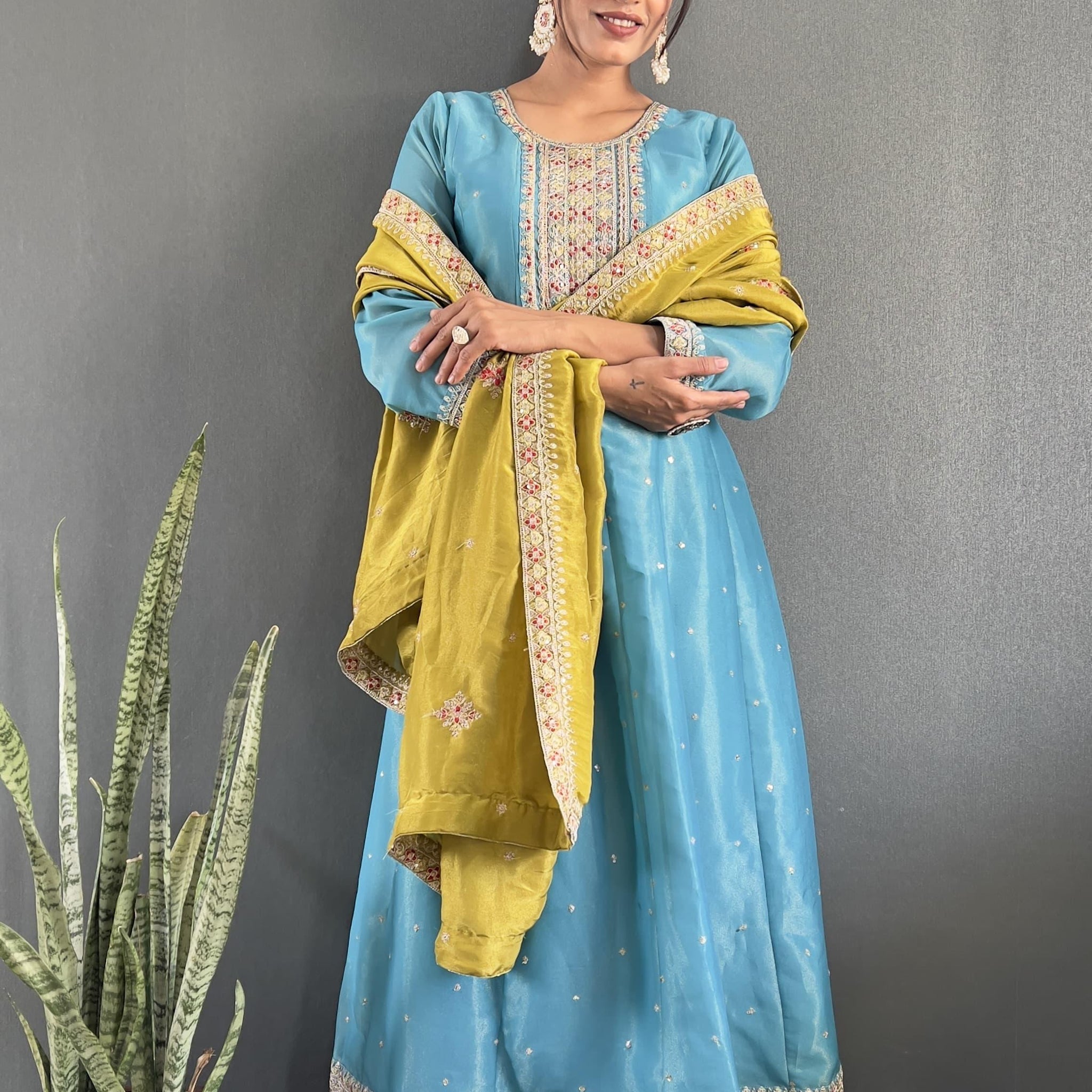 Elegant Sky Blue Anarkali Suit with Exquisite Embroidery