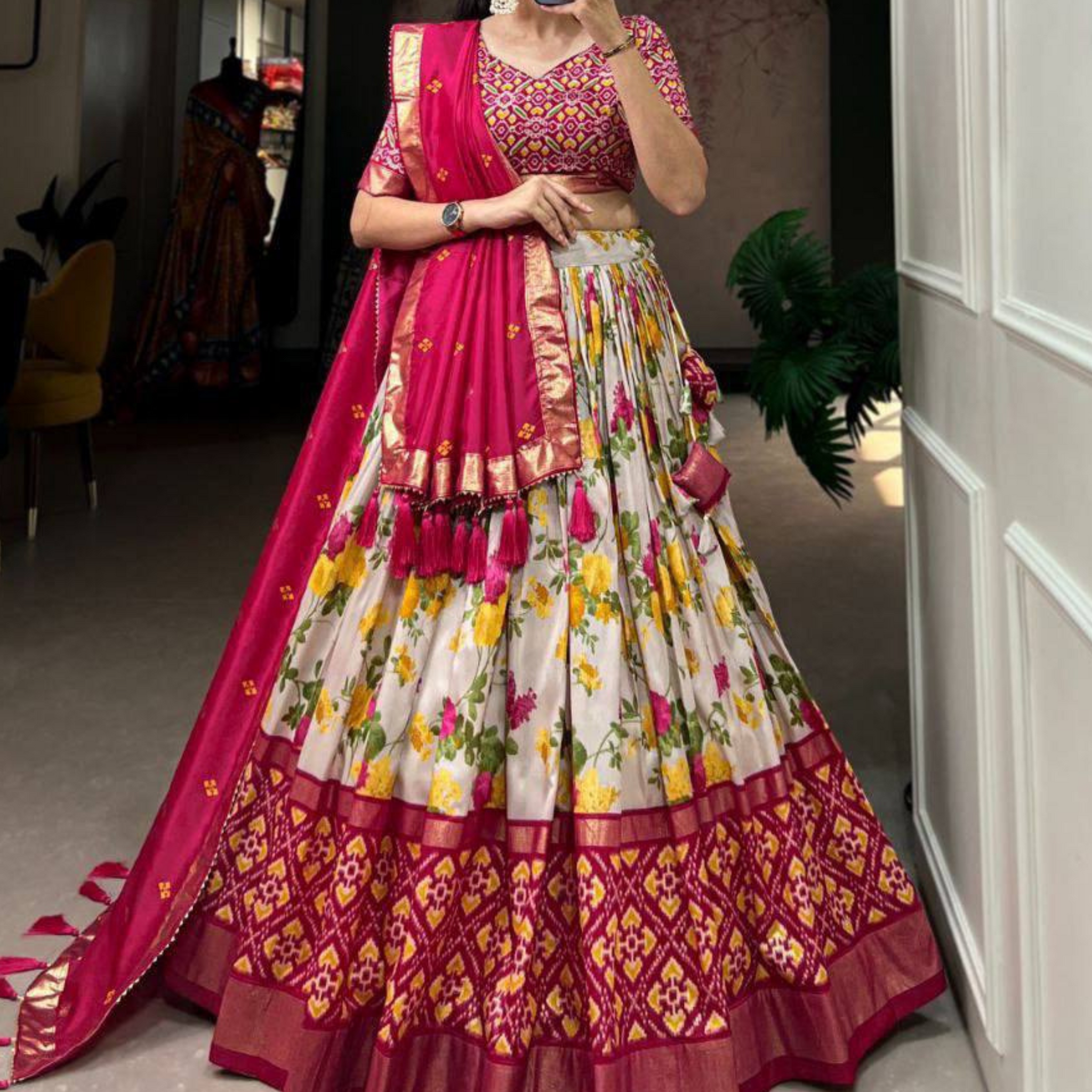 This elegant lehenga set is a true celebration of heritage and sophistication, perfect for weddings.