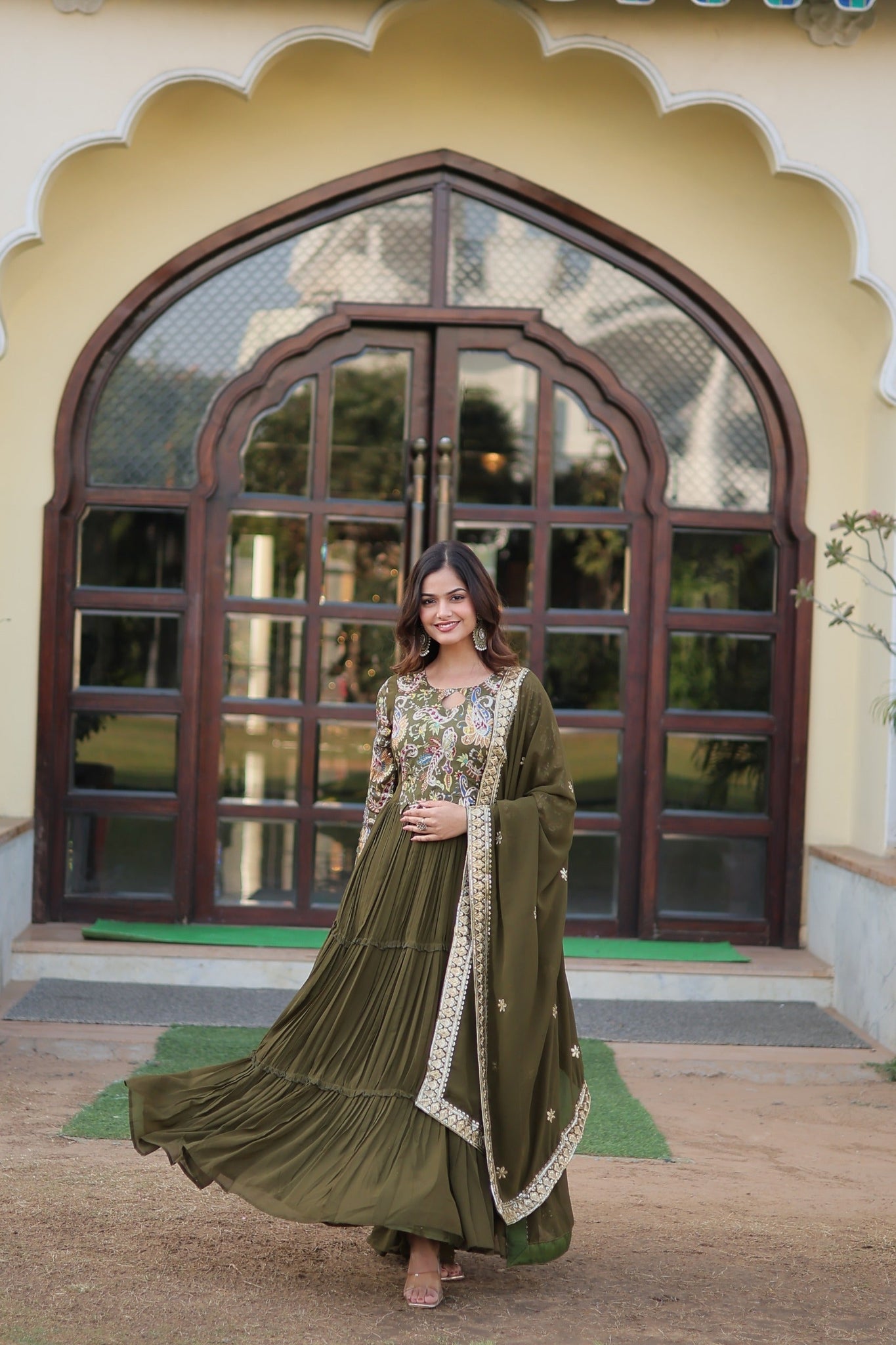 LIKSHA MEHNDI COLOUR PREMIUM READYMADE GOWN WITH DUPATTA SET-LC-1090