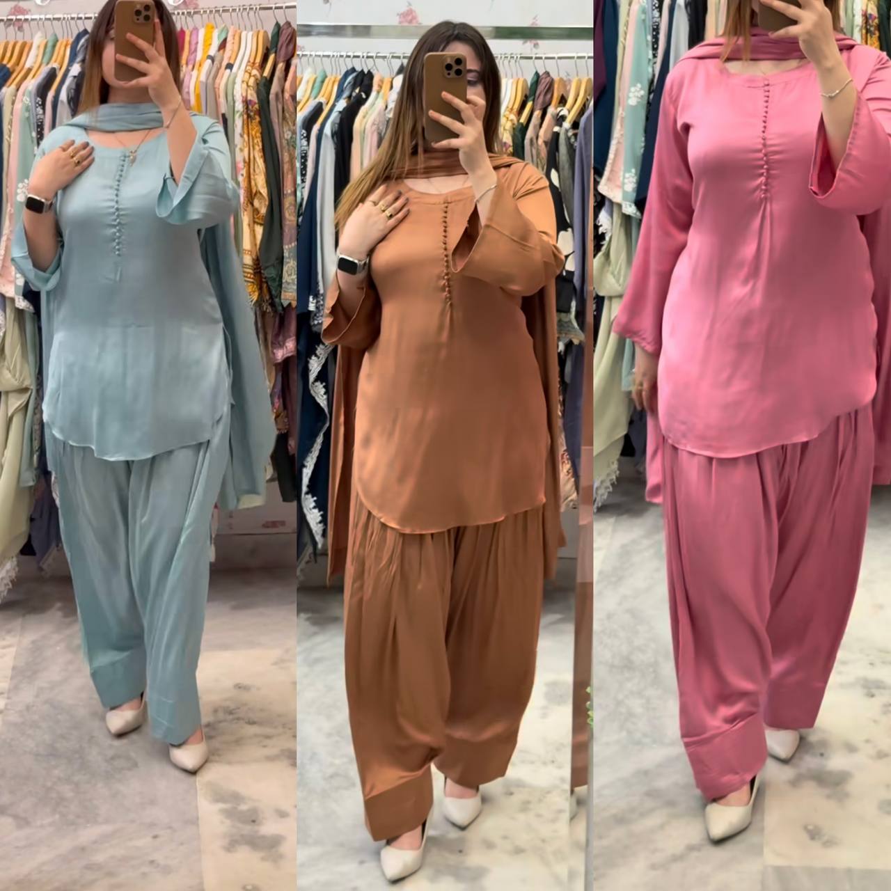 New Launching Natural Crep Silk Party Wear Look Top with Farshi Salwar And Natural Crep Silk Fancy border Dupatta