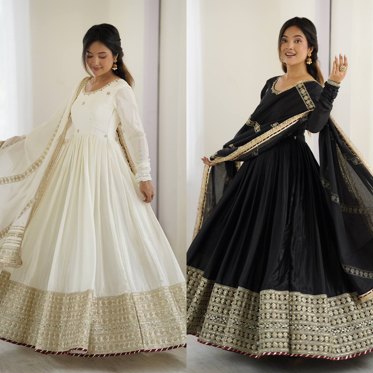 New Designer Gown Set – Chinon Silk with Sequin & Thread Work