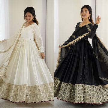 New Designer Gown Set – Chinon Silk with Sequin & Thread Work