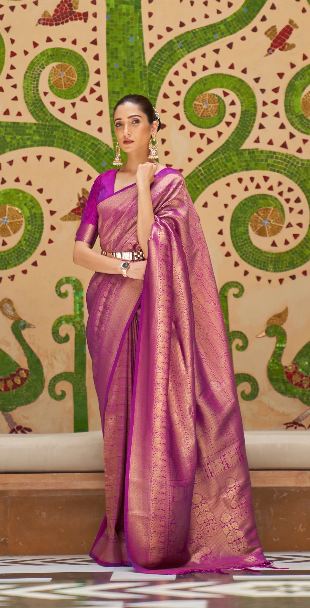 Royal Wine Woven Kanjivaram Silk Saree