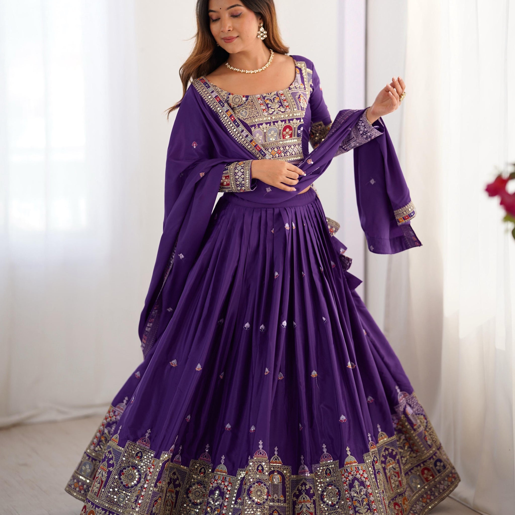 Purple Color Natural Crepe silk Lehenga Choli