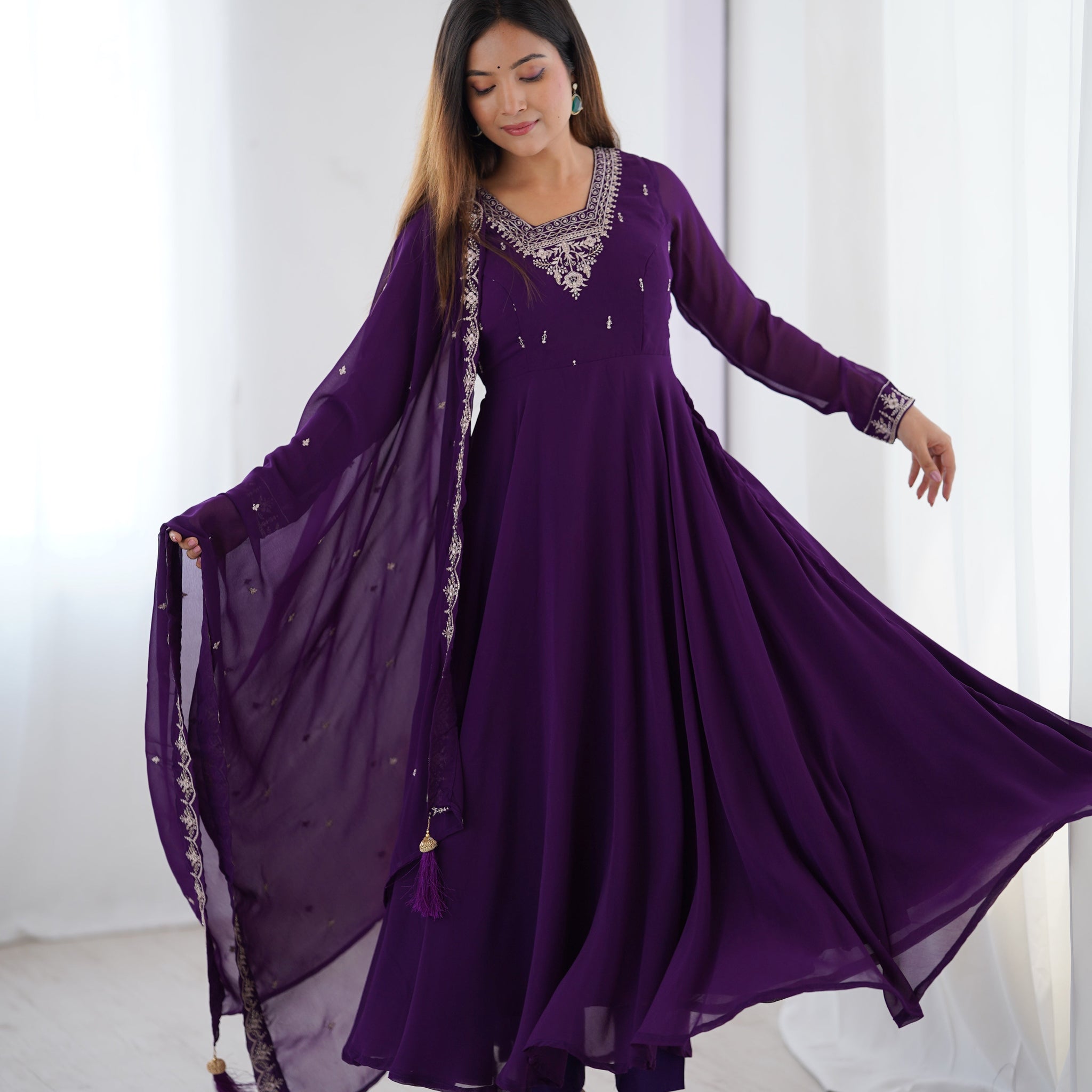 Purple Color Georgette Embroidered Three Piece Anarkali Suit