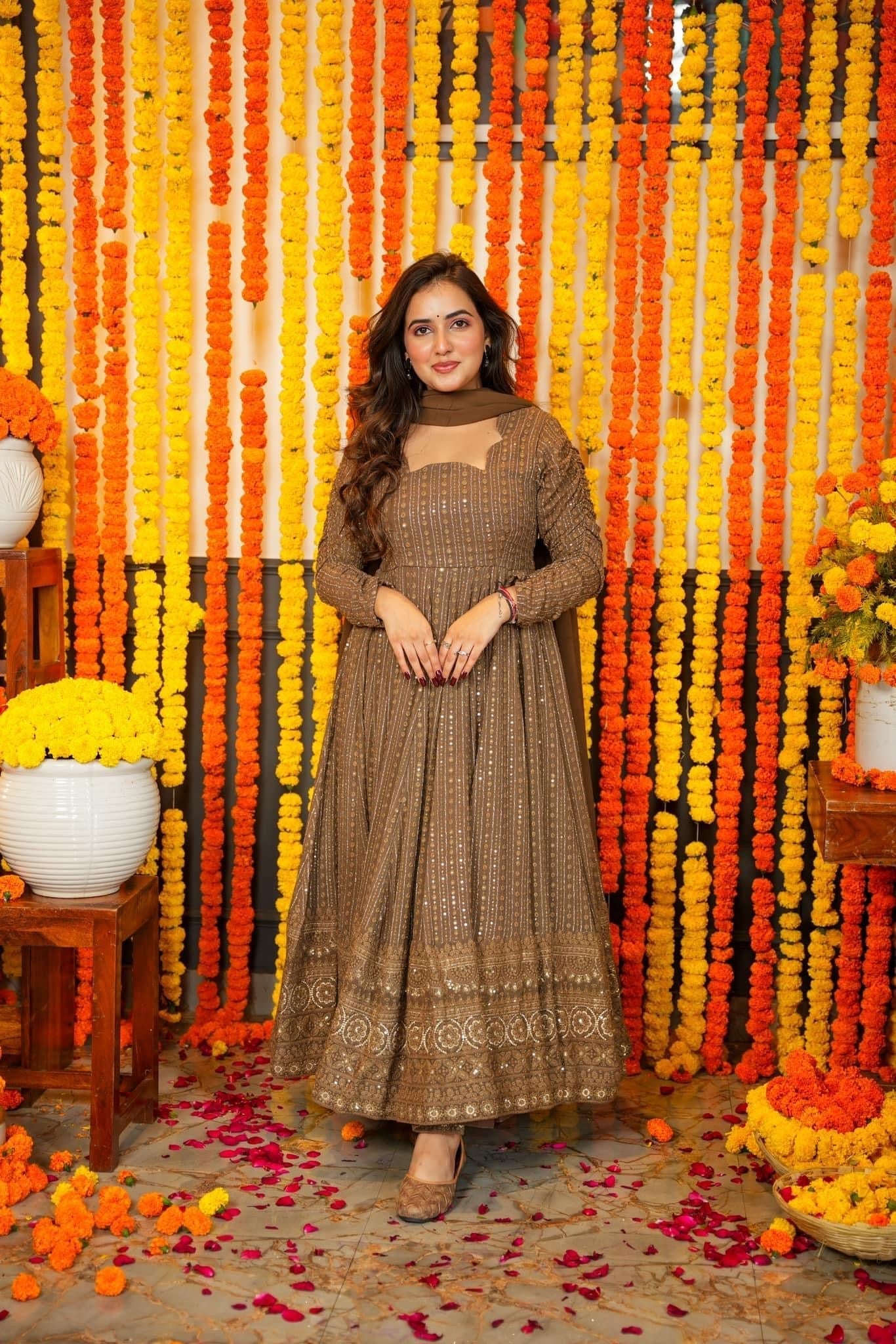 Kiara's Night Star Chocolate Anarkali Suit Set