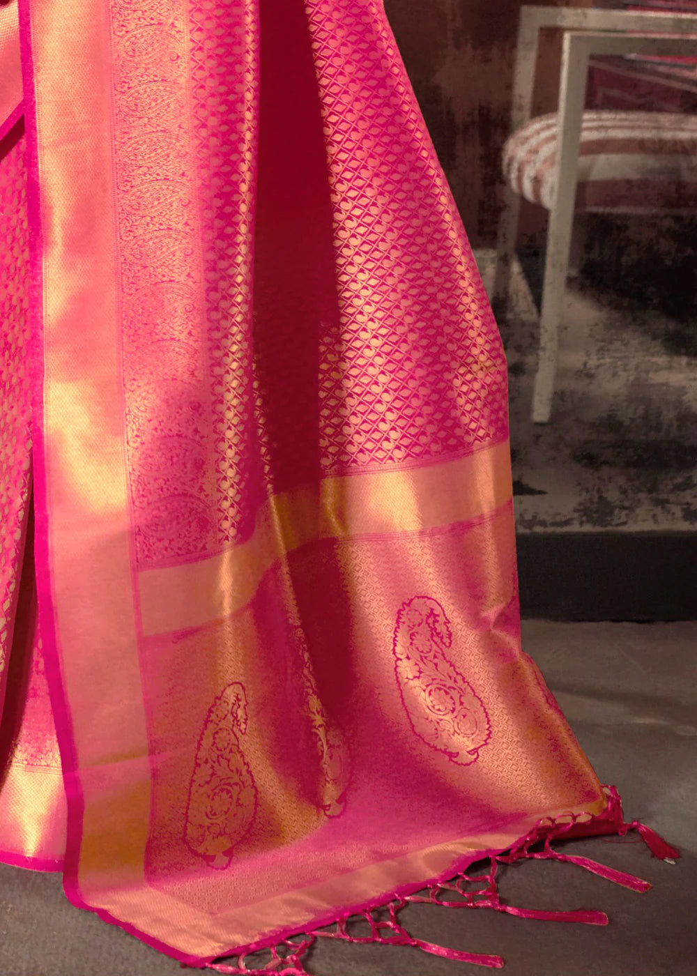 Royal Princess Golden Pink Woven Kanjivaram Saree