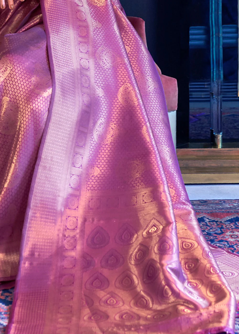 Royal Princess Golden Wine Woven Kanjivaram Saree