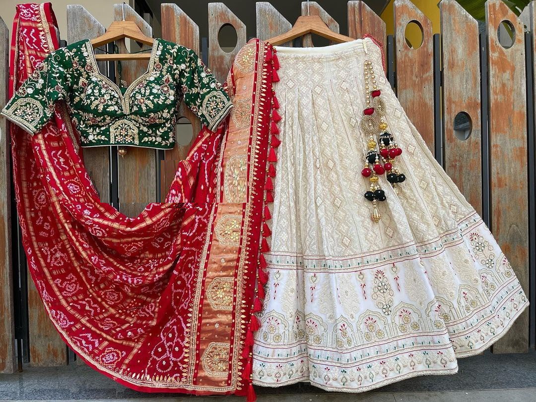 Wedding Bandhej Chinkankaari Lehenga With Store Images