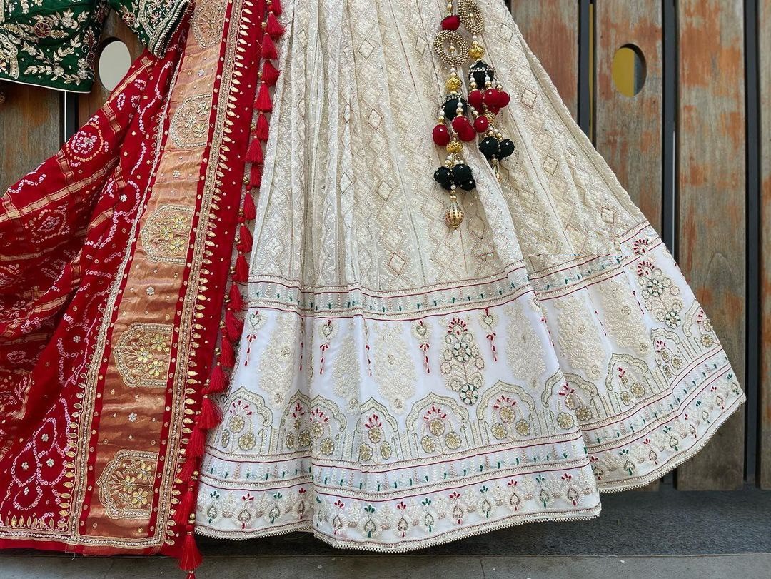 Wedding Bandhej Chinkankaari Lehenga With Store Images