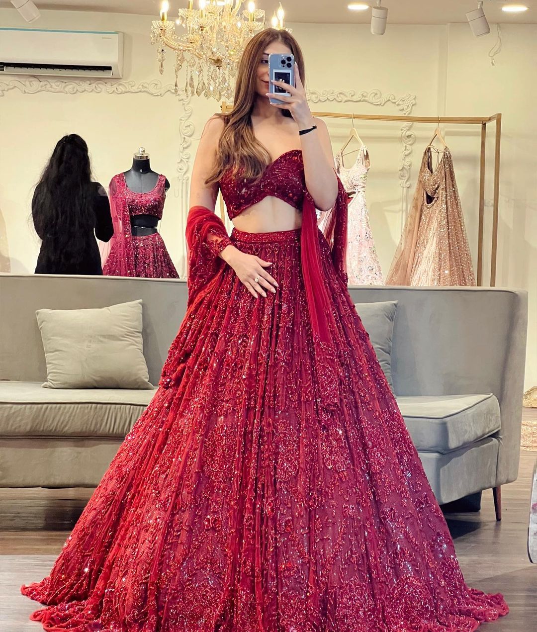 Maroon Glitter Lehenga Choli