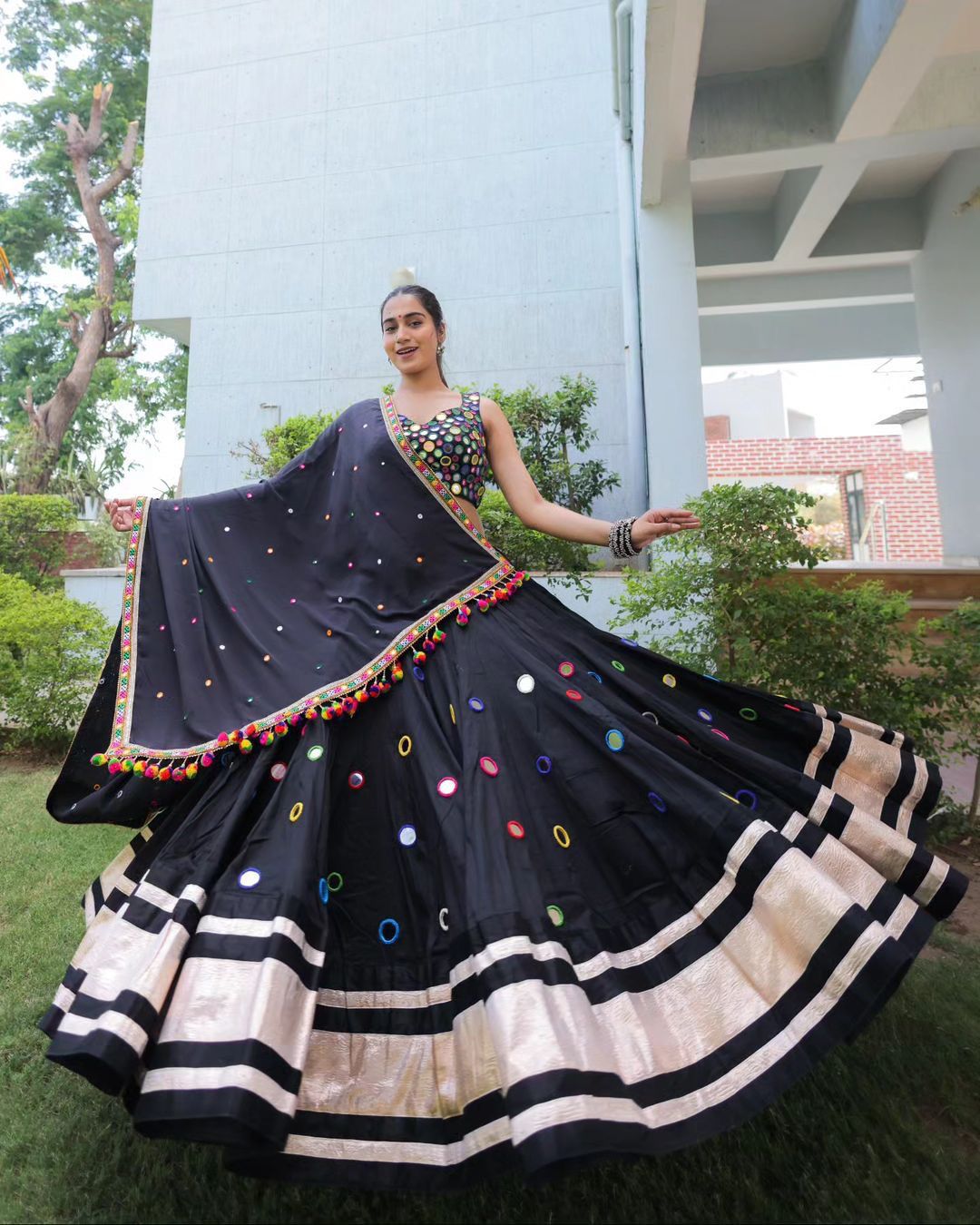 Keyya Black Mirror WorK Navratri Lehengha With Store Images