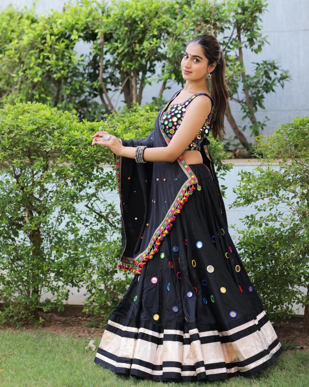 Keyya Black Mirror WorK Navratri Lehengha With Store Images