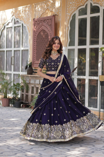 Designer Rangoli Silk Lehenga Choli with Sequins & Thread Embroidery and Dupatta