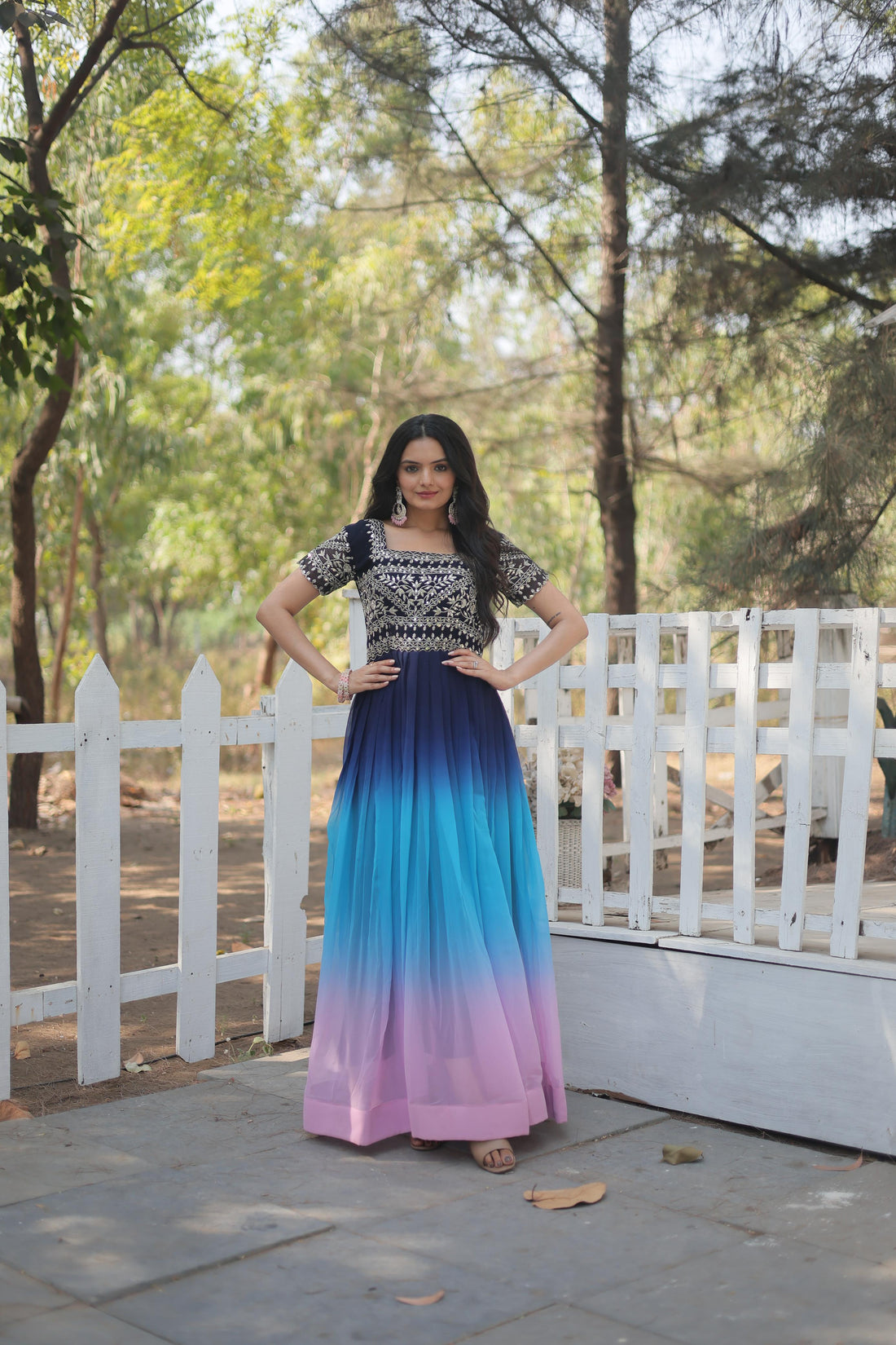 Luxurious Faux Blooming Designer Gown with Zari Sequins Embroidery