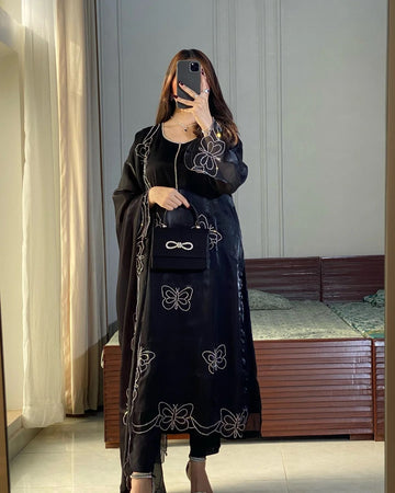 New Designer Party Wear Top and Pant Set with Fancy Dupatta and Embroidery Work