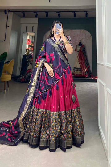 Step into the world of timeless beauty with this Dola Silk Lehenga Set.