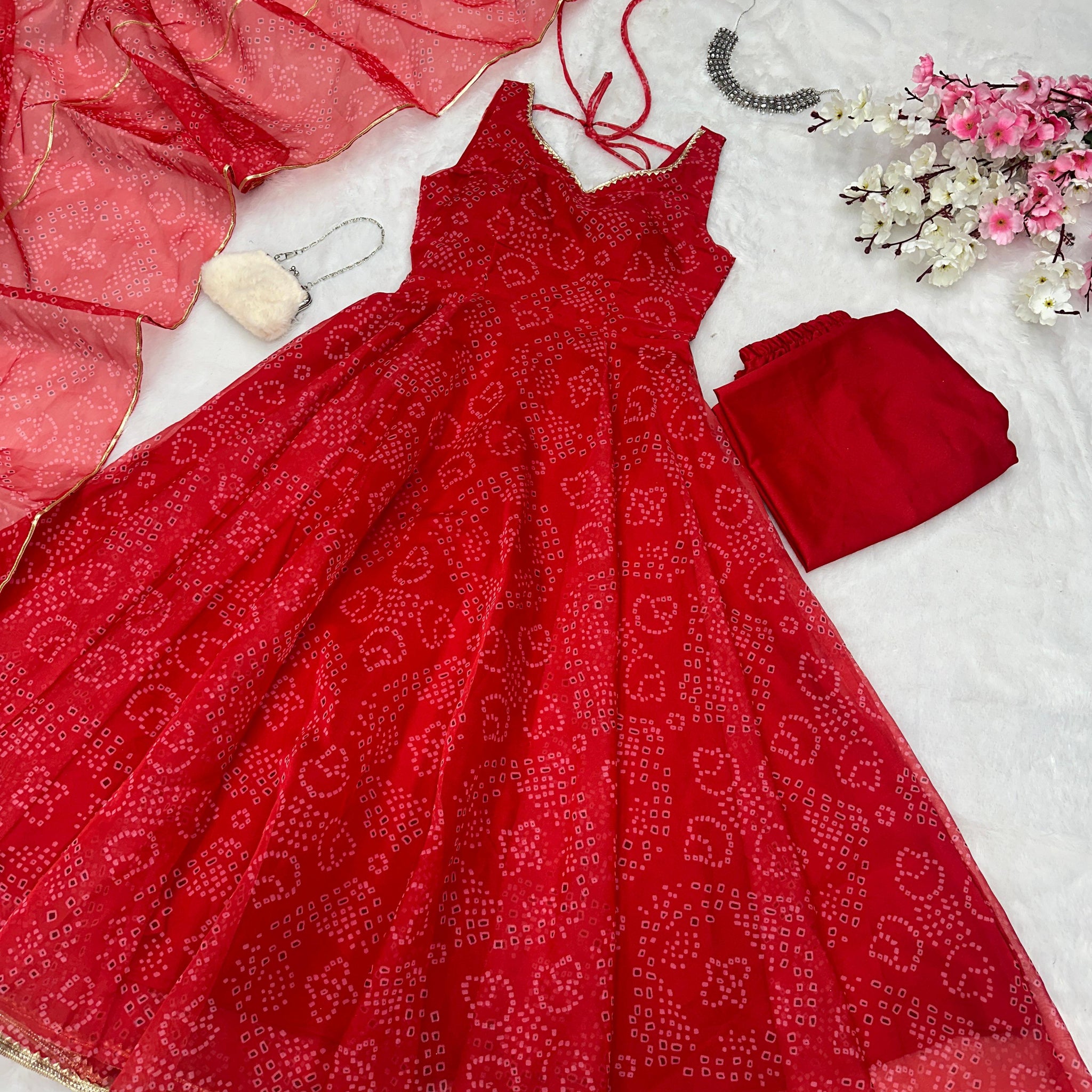 Digital Printed Organza Silk Anarkali Suit Set