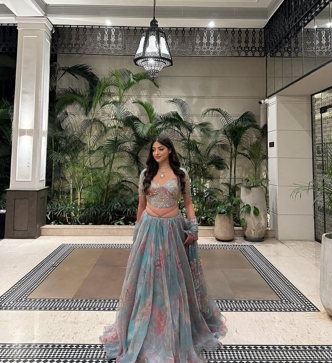 Designer Aquamarine Organza Lehenga Set with Heavy Dupatta & Embroidered Blouse
