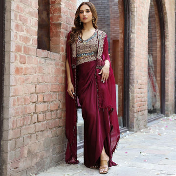 Stylish Maroon Dhoti Choli