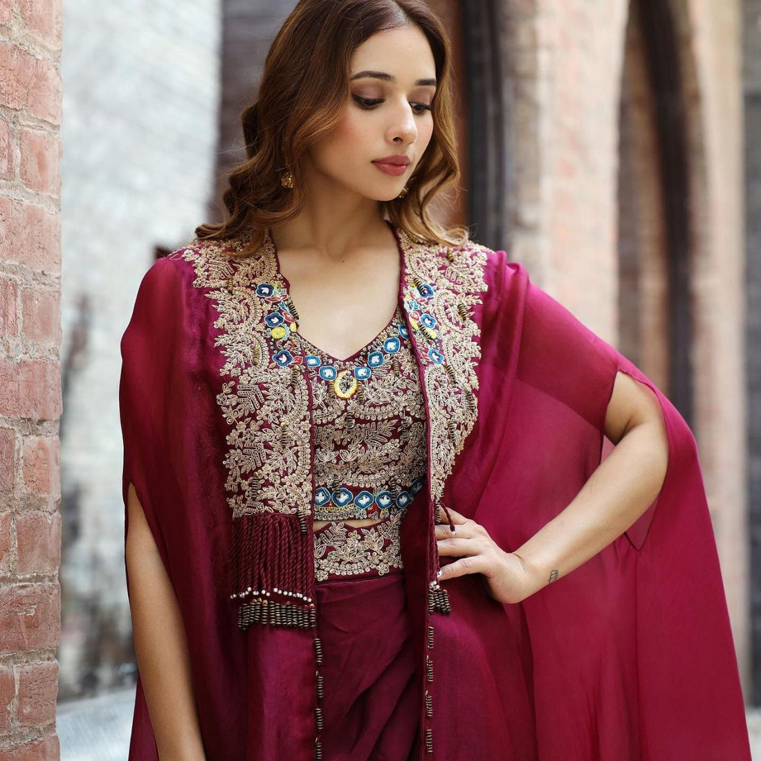 Stylish Maroon Dhoti Choli