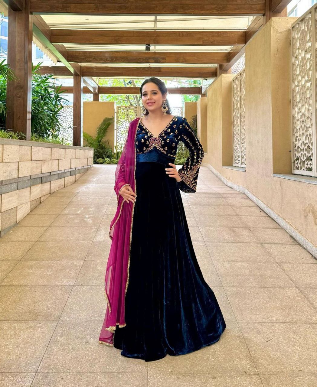 Gracious Blue Gown With Dupatta