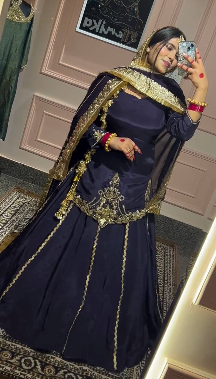 New Designer Partywear Heavy Embroidery Work Kurta With Lahenga Set