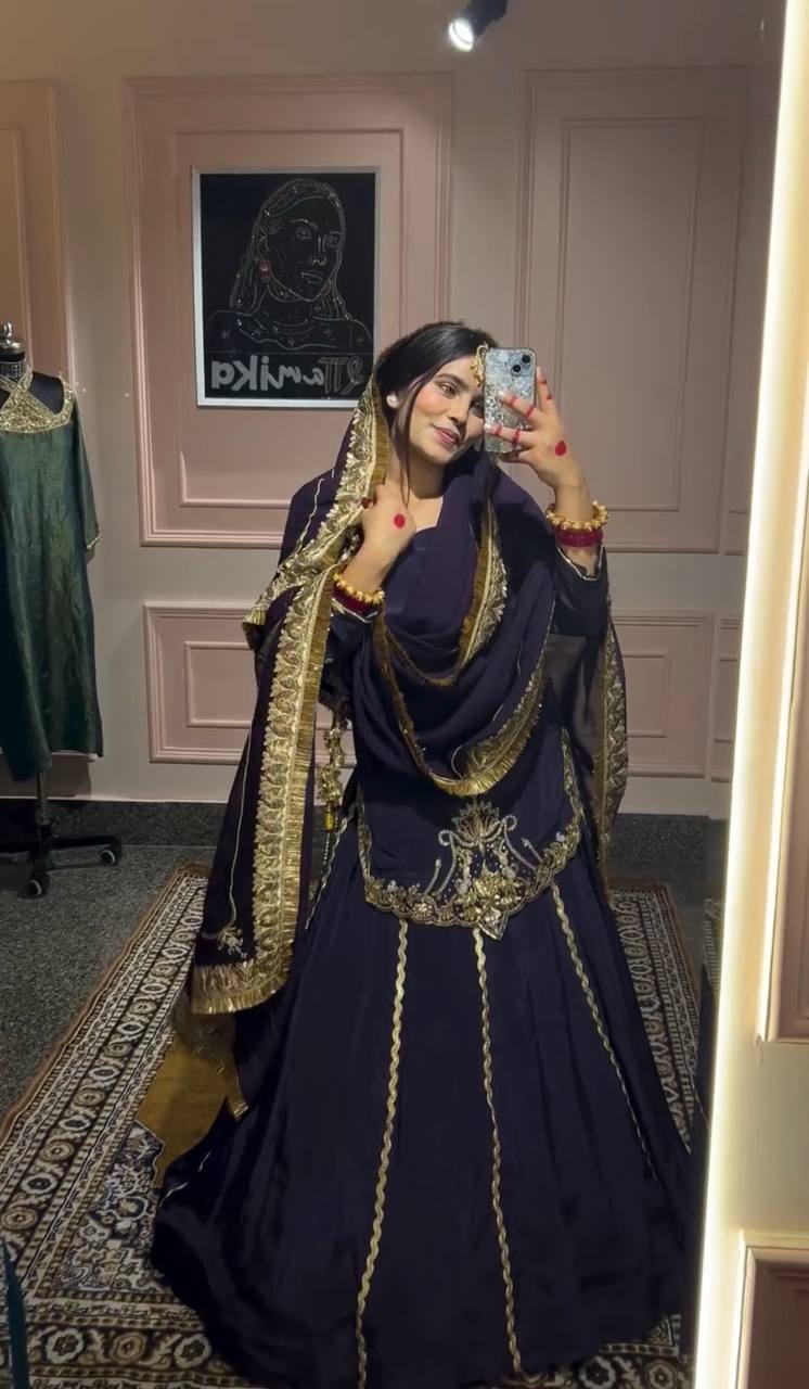 New Designer Partywear Heavy Embroidery Work Kurta With Lahenga Set