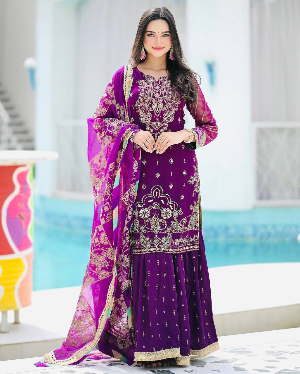 Elegant Fox Georgette Palazzo Set – Fully Stitched