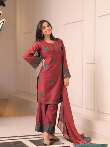 New Designer Elegant French Crepe Kurta With Plazzo Set