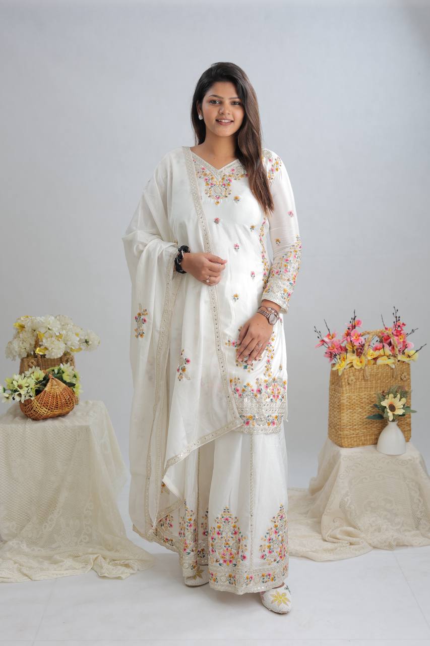 New Partywear White  Designer Partywear Sharara Set