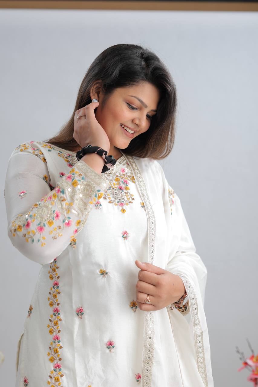 New Partywear White  Designer Partywear Sharara Set