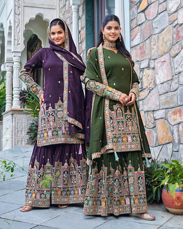 New Designer Collection In Pure Chinnon With Heavy Embroidery Coding Dori-Sequence Work Top-Bottom And Dupatta Set Fully Stitched Ready To Wear