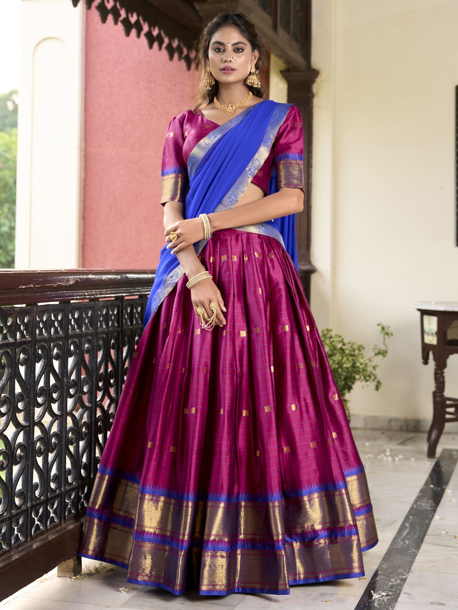 Pink Color Cotton Silk  Traditional Wear Designer Half Saree